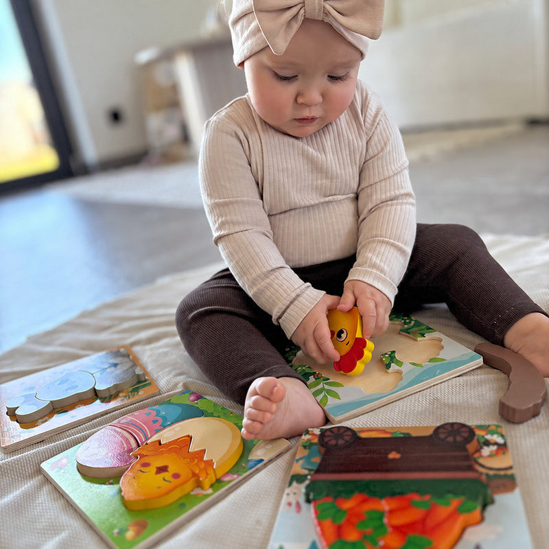 Wooden Puzzle Set, 4 Easter-Themed 3D Puzzles for Toddlers