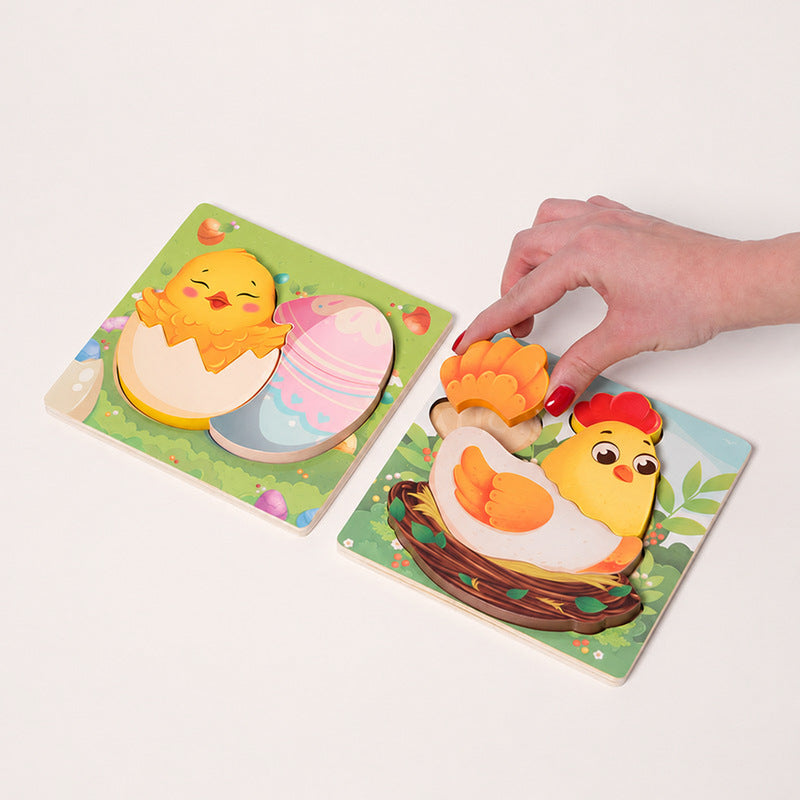 Wooden Puzzle Set, 4 Easter-Themed 3D Puzzles for Toddlers