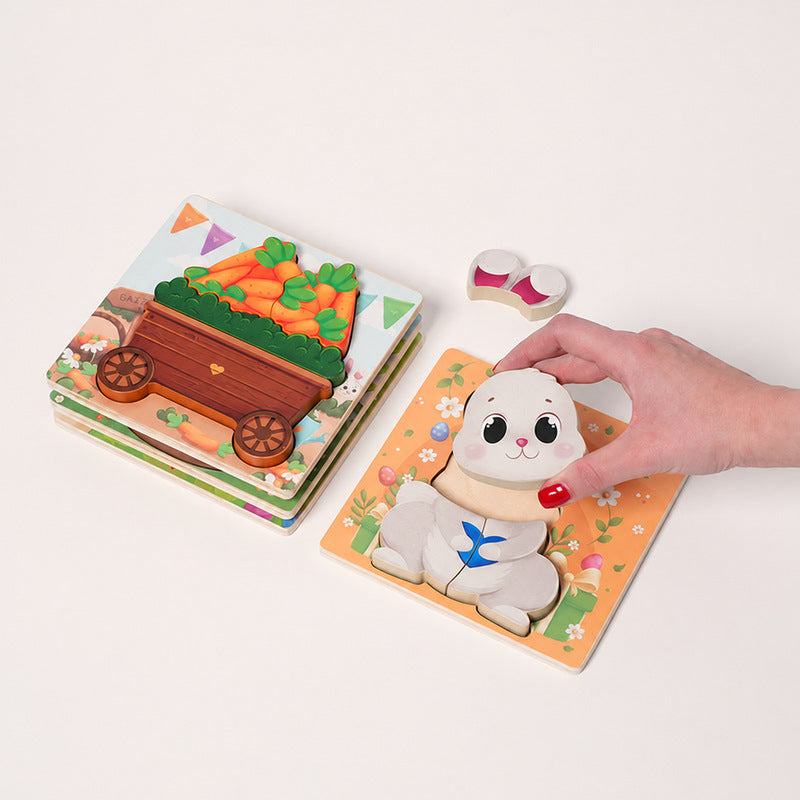 Wooden Puzzle Set, 4 Easter-Themed 3D Puzzles for Toddlers