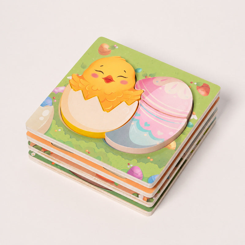 Wooden Puzzle Set, 4 Easter-Themed 3D Puzzles for Toddlers