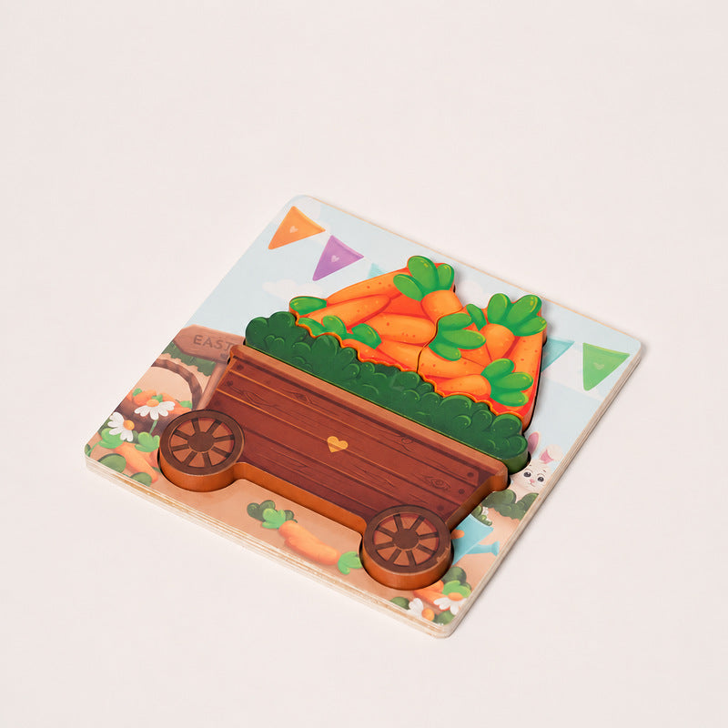 Wooden Puzzle Set, 4 Easter-Themed 3D Puzzles for Toddlers