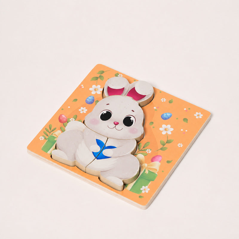 Wooden Puzzle Set, 4 Easter-Themed 3D Puzzles for Toddlers