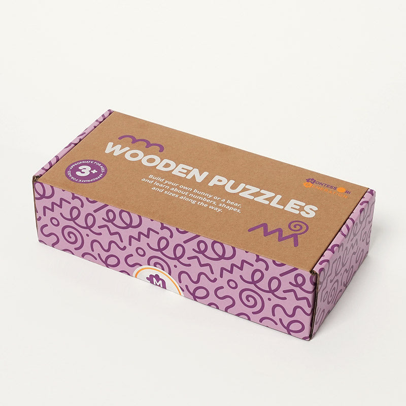 Wooden Animal Puzzles with Numbered Pieces, 4-Pack Set