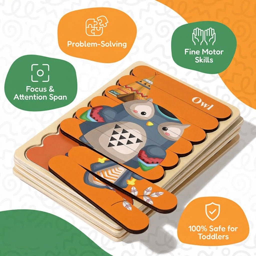 Wooden Puzzles Toddlers, Double-Sided 5-Pack Set