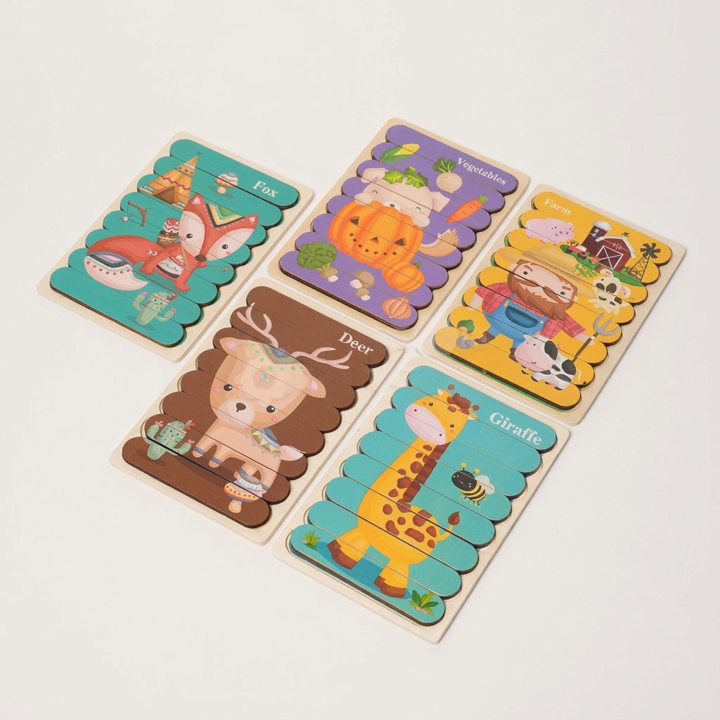 Wooden Puzzles Toddlers, Double-Sided 5-Pack Set