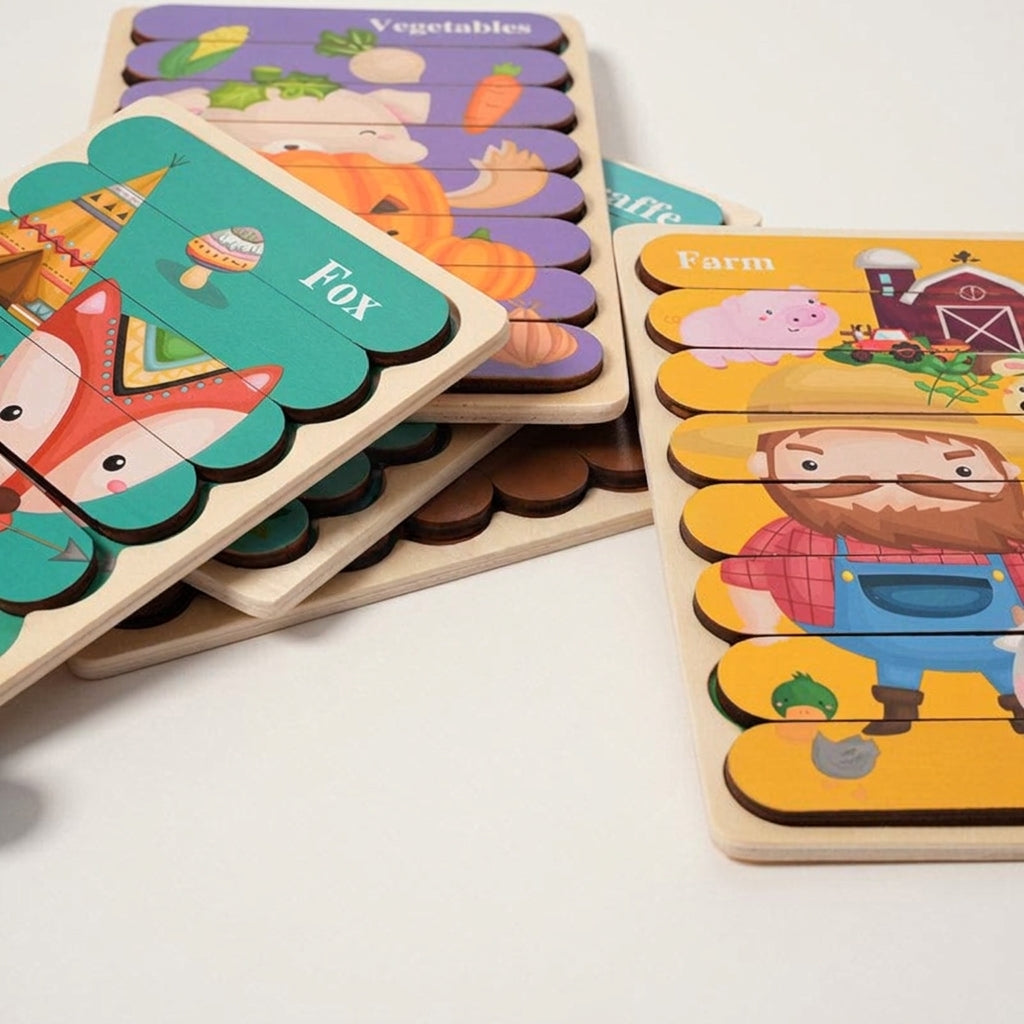 Wooden Puzzles Toddlers, Double-Sided 5-Pack Set