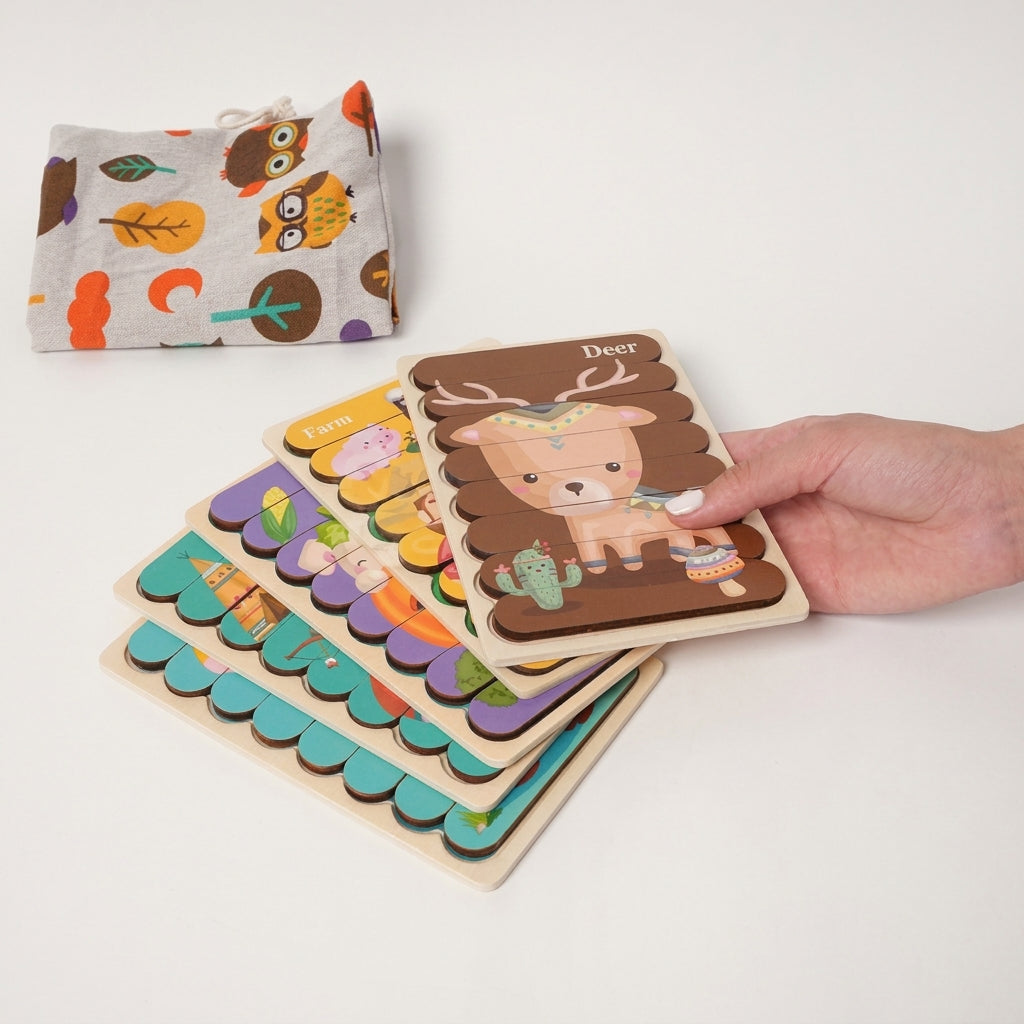 Wooden Puzzles Toddlers, Double-Sided 5-Pack Set