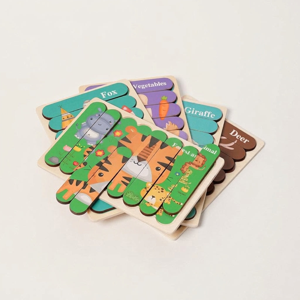 Wooden Puzzles Toddlers, Double-Sided 5-Pack Set