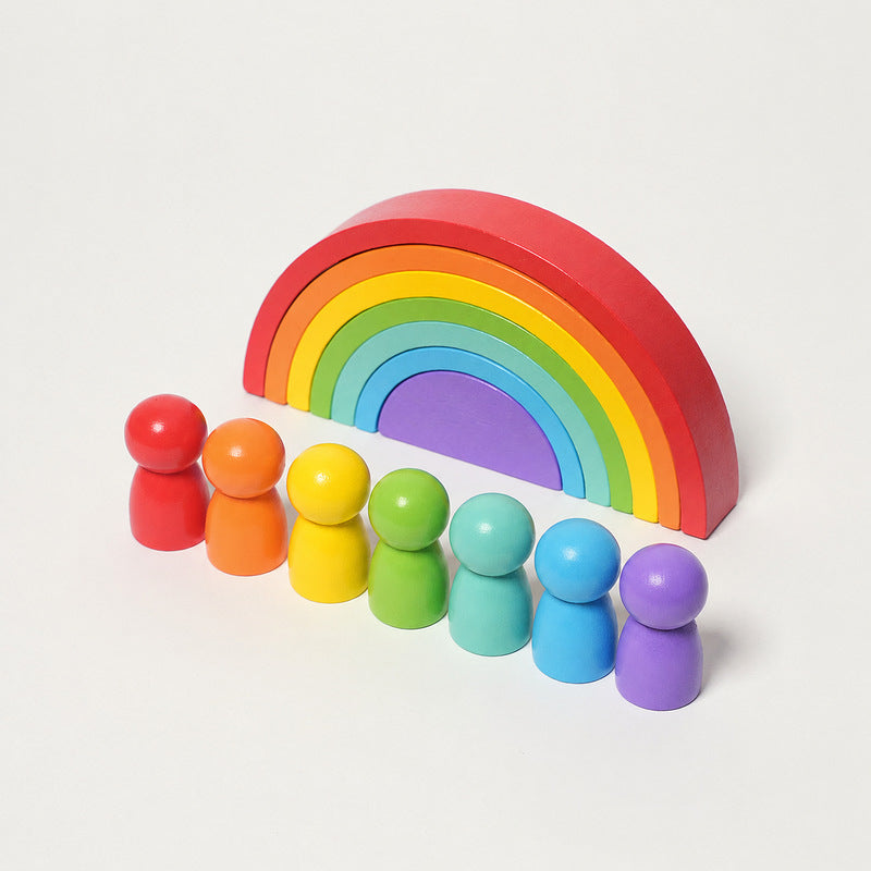 Wooden Rainbow Stacker, 7 Arches and 7 Figurines Set