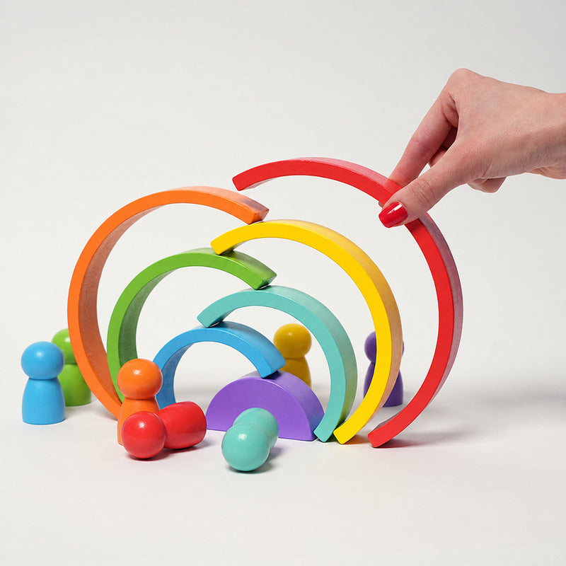 Wooden Rainbow Stacker, 7 Arches and 7 Figurines Set