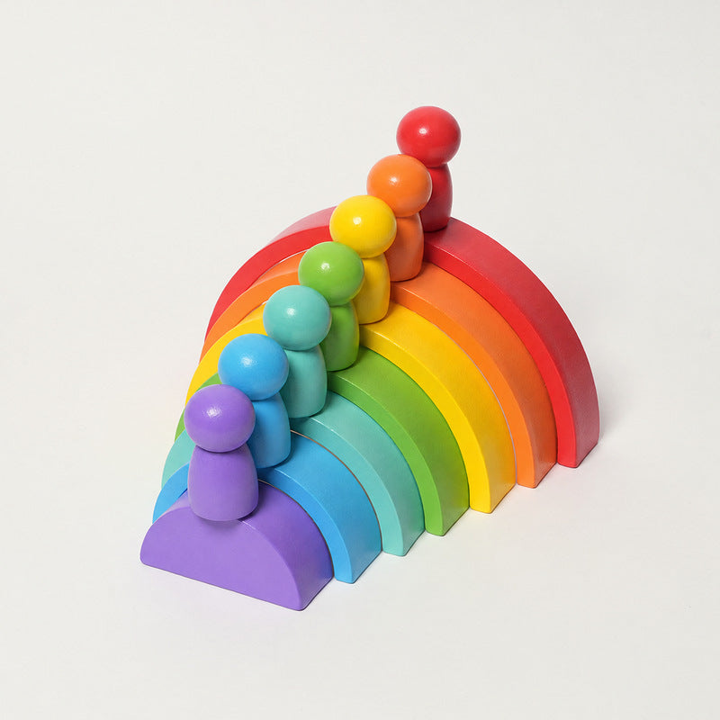 Wooden Rainbow Stacker, 7 Arches and 7 Figurines Set
