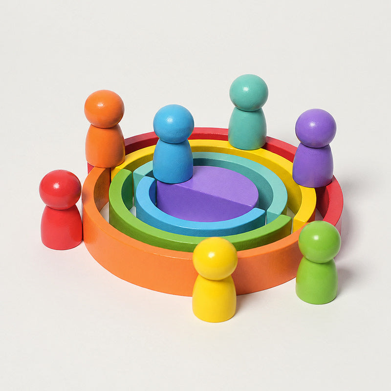 Wooden Rainbow Stacker, 7 Arches and 7 Figurines Set
