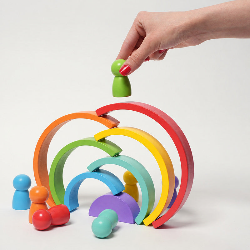 Wooden Rainbow Stacker, 7 Arches and 7 Figurines Set