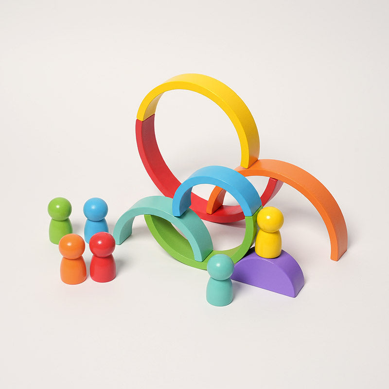 Wooden Rainbow Stacker, 7 Arches and 7 Figurines Set