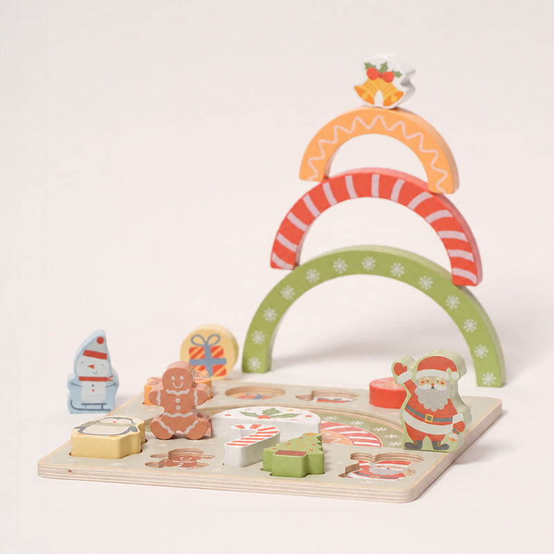 Wooden Shape Puzzle with Christmas Theme, 14-Piece Set