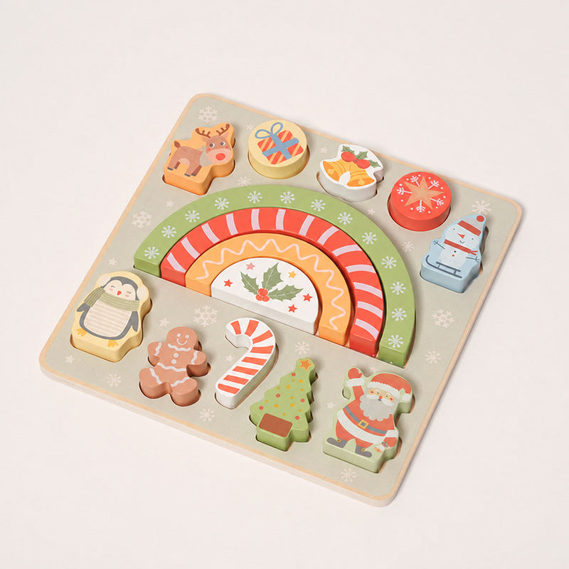 Wooden Shape Puzzle with Christmas Theme, 14-Piece Set