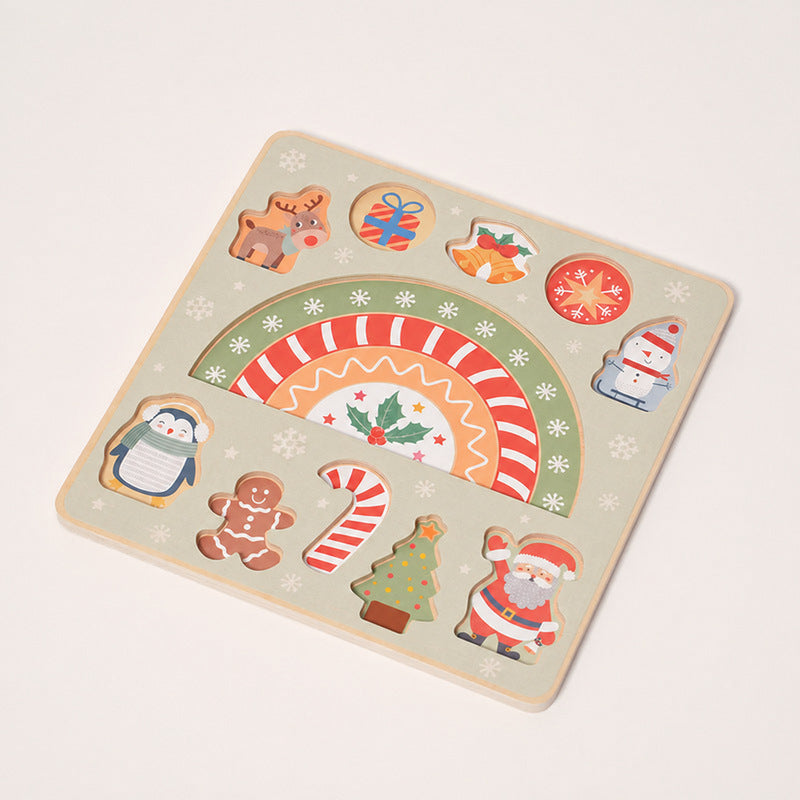 Wooden Shape Puzzle with Christmas Theme, 14-Piece Set