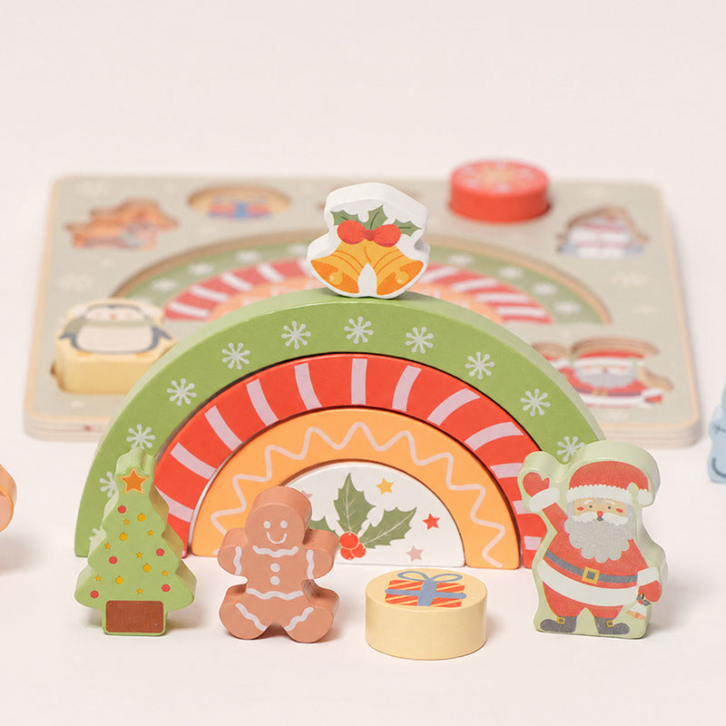 Wooden Shape Puzzle with Christmas Theme, 14-Piece Set