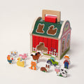 Wooden Shape Sorter Barn with 10 Farm Figurines