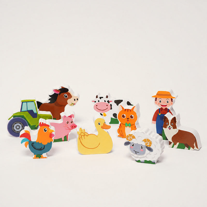 Wooden Shape Sorter Barn with 10 Farm Figurines