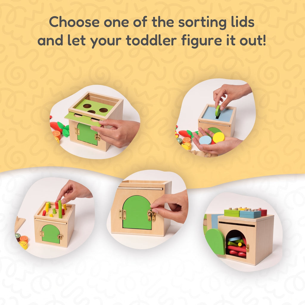 Wooden Sorting Toy, 6-in-1 Activity Box with Shapes