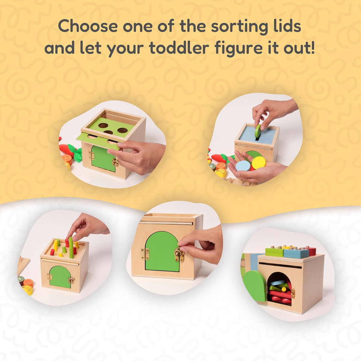 Wooden Sorting Toy, 6-in-1 Activity Box with Shapes