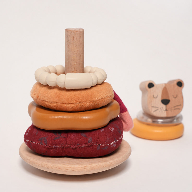 Wooden Stacking Toy with Lion, Multi-Texture Rings