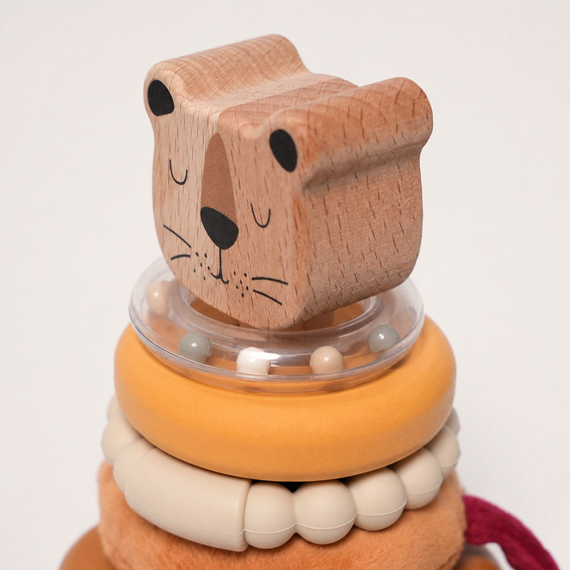Wooden Stacking Toy with Lion, Multi-Texture Rings