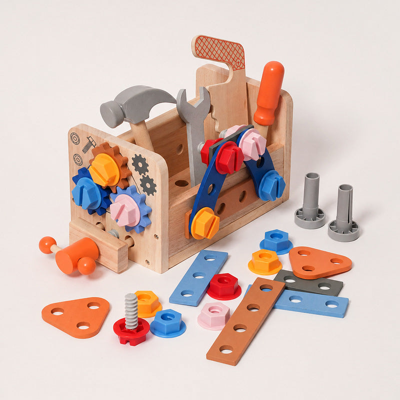 Wooden Tool Set with Convertible Workbench & Storage Box
