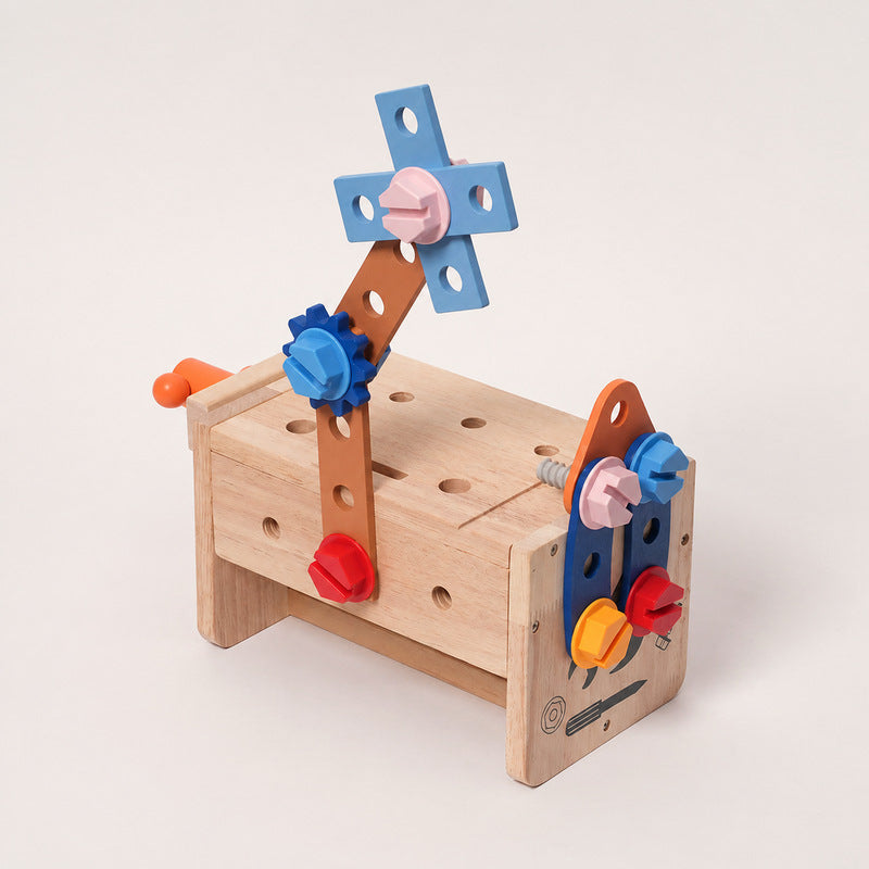 Wooden Tool Set with Convertible Workbench & Storage Box