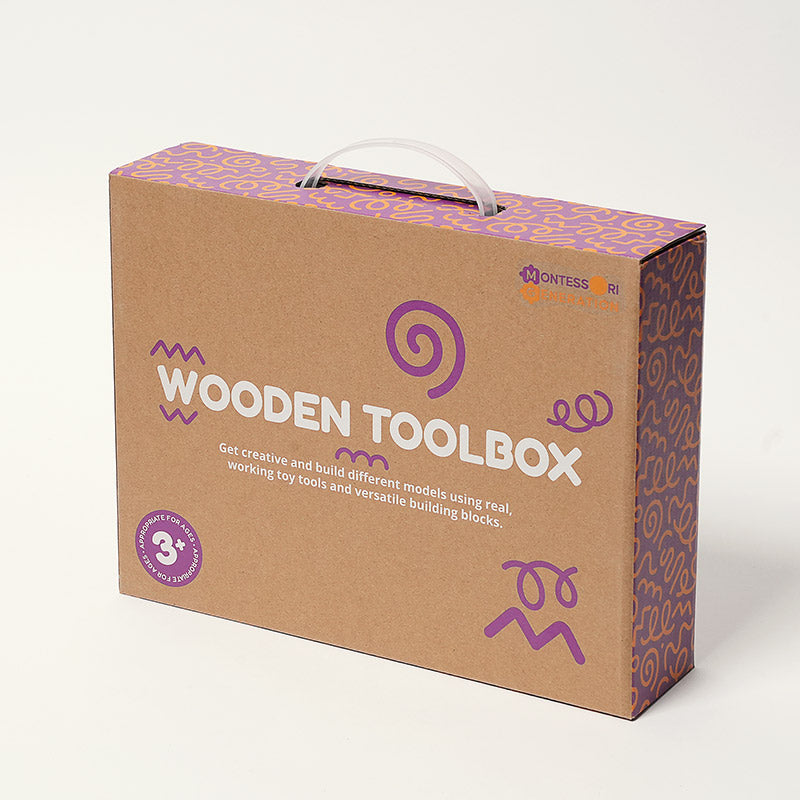 Wooden Toolbox Toy with 35 Colorful Tool and Building Pieces