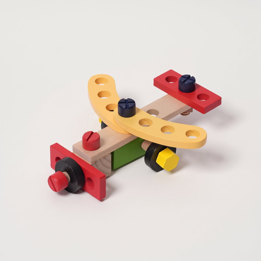 Wooden Toolbox Toy with 35 Colorful Tool and Building Pieces