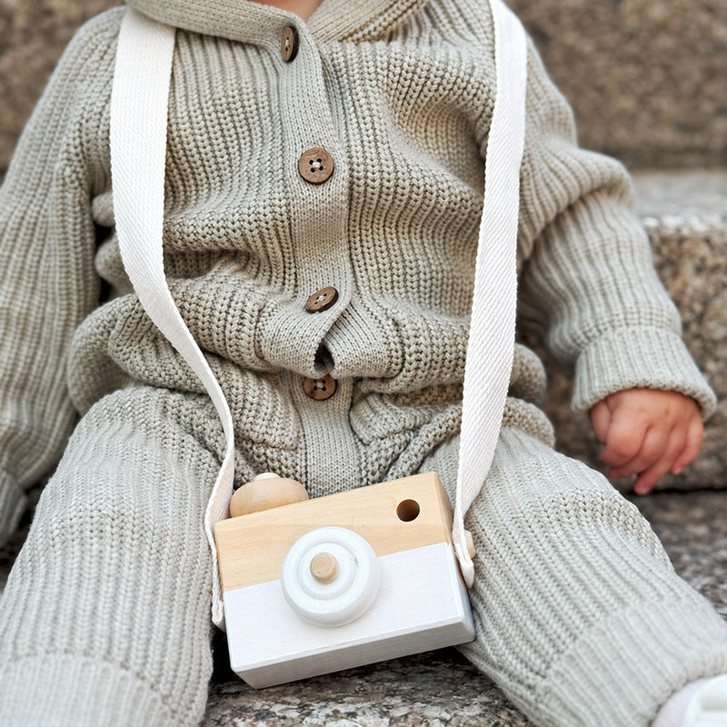 Wooden Toy Camera with Strap, Pretend Play Photography