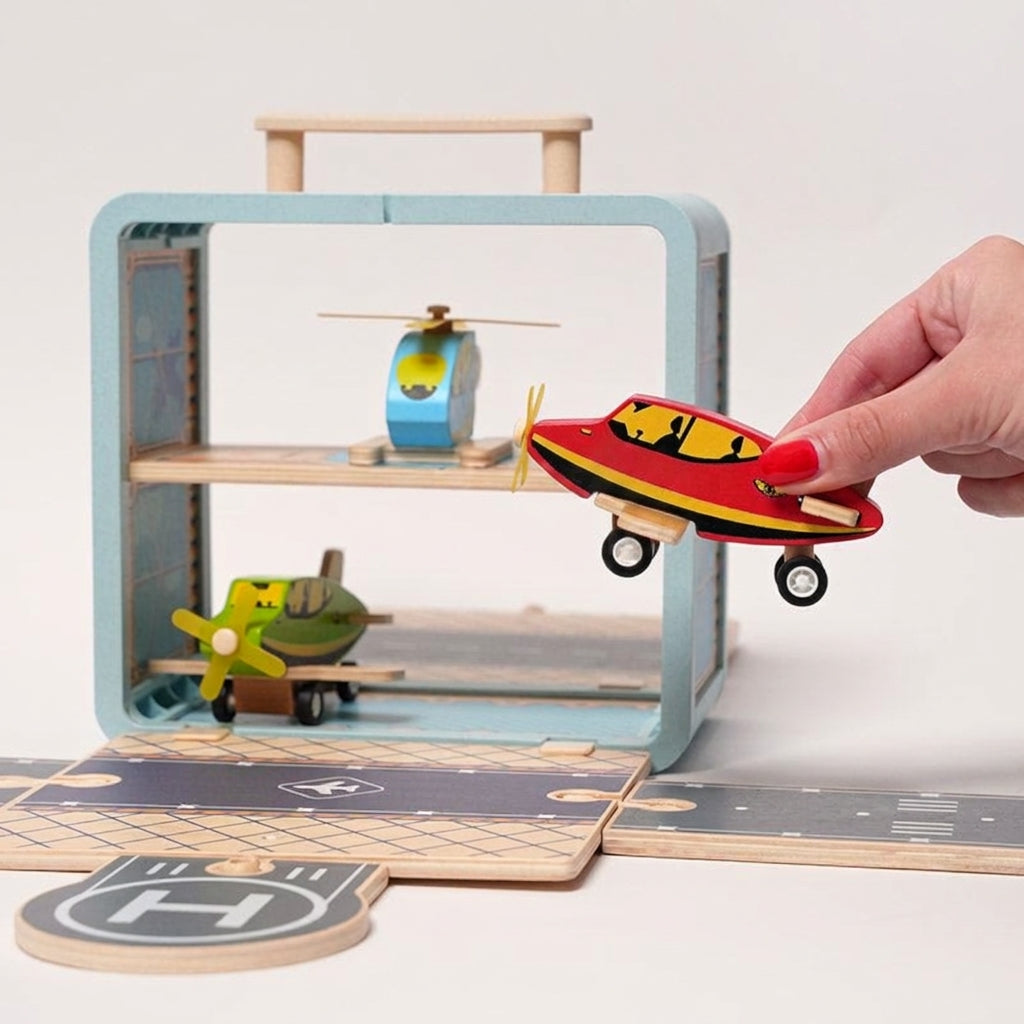 Wooden Track Builder with 3 Garages and Vehicles