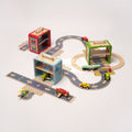 Wooden Track Builder with 3 Garages and Vehicles