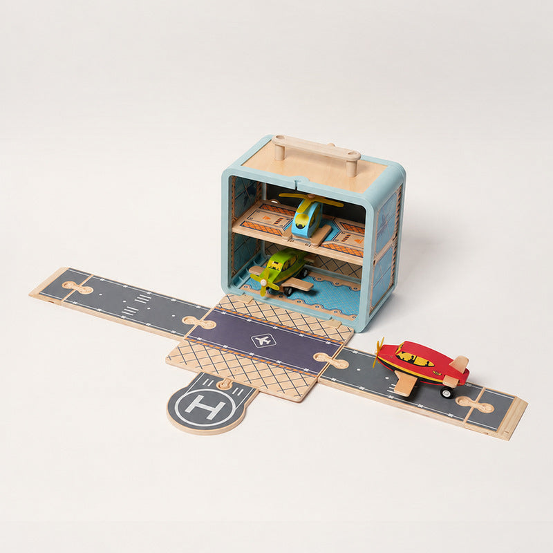 Wooden Track Builder with 3 Garages and Vehicles