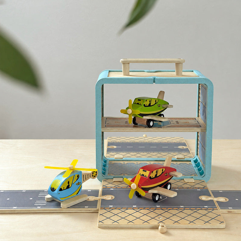 Wooden Track Builder with 3 Garages and Vehicles