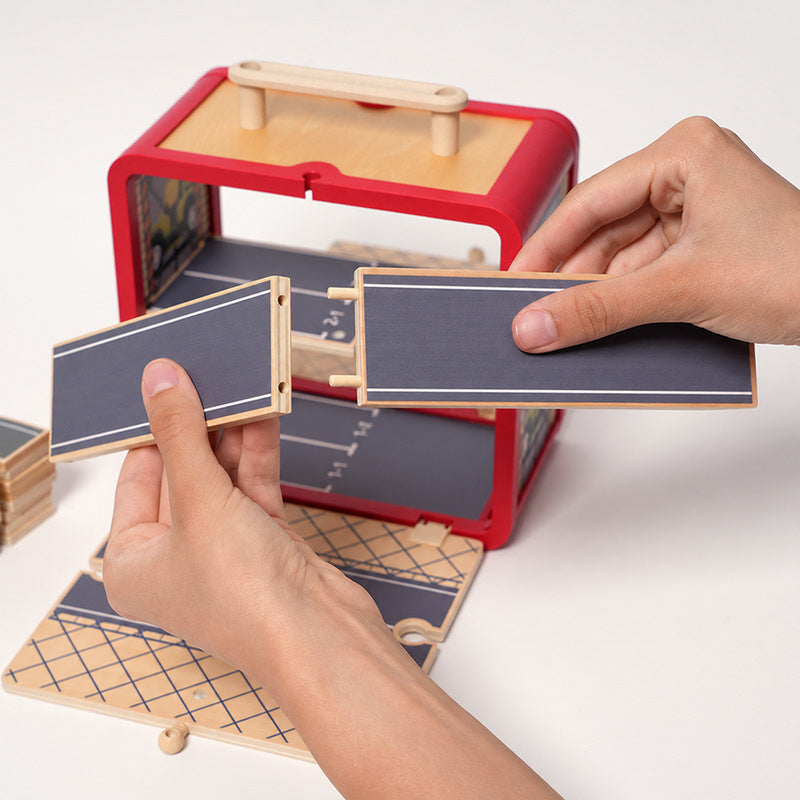 Wooden Track Builder with 3 Garages and Vehicles