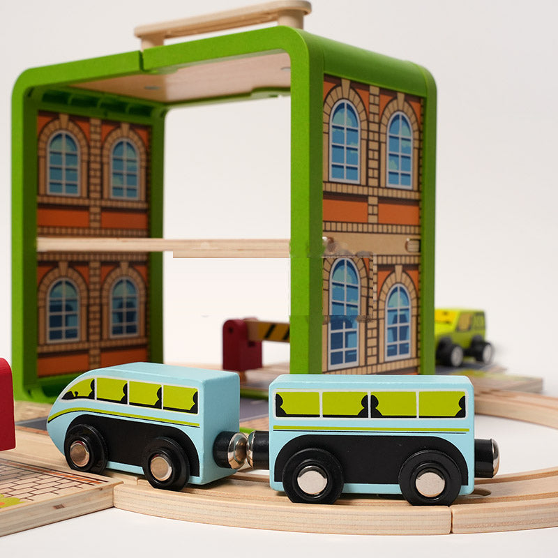 Wooden Track Builder with 3 Garages and Vehicles