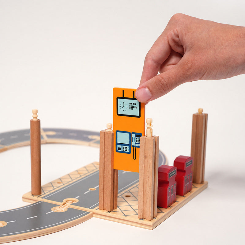 Wooden Track Builder with 3 Garages and Vehicles
