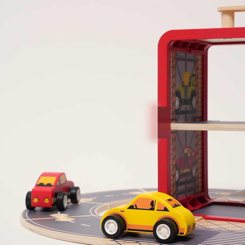 Wooden Track Builder with 3 Garages and Vehicles