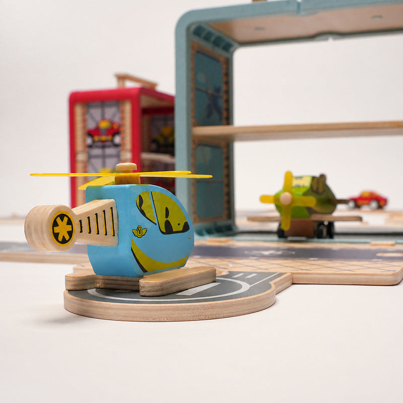 Wooden Track Builder with 3 Garages and Vehicles