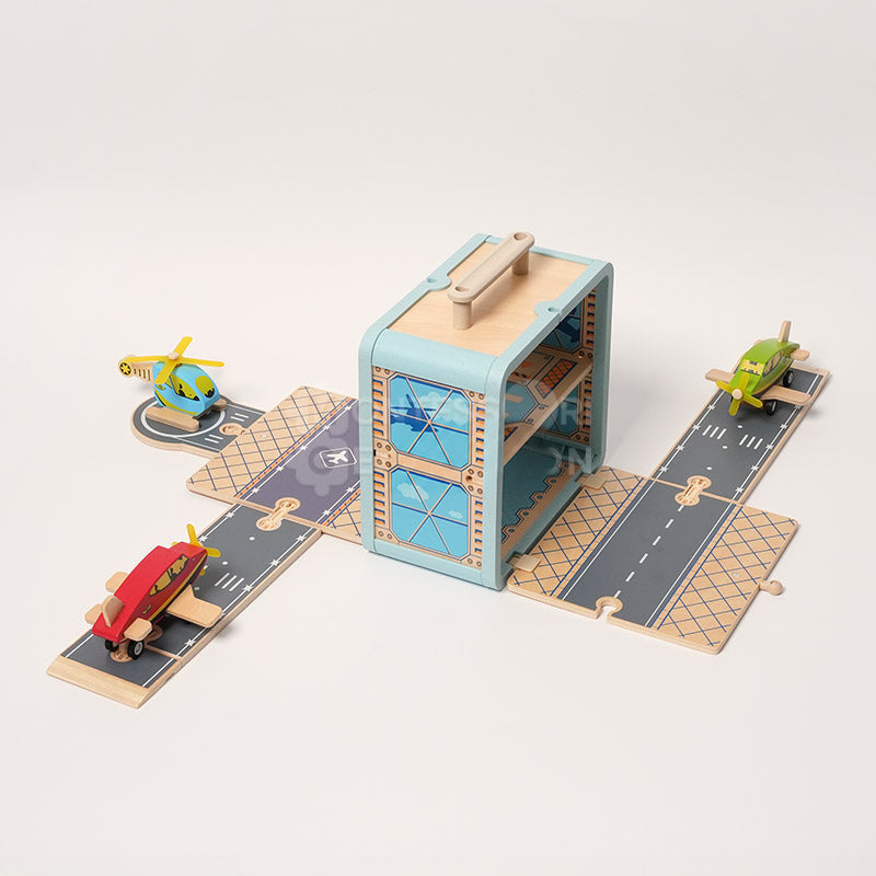 Wooden Track Builder with 3 Garages and Vehicles