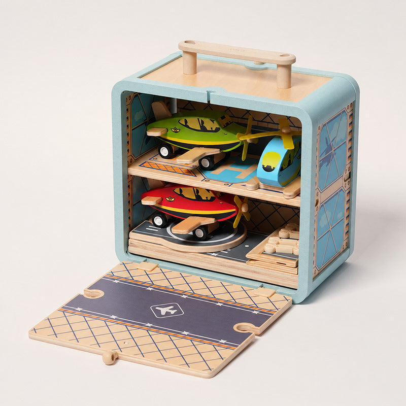 Wooden Track Builder with 3 Garages and Vehicles