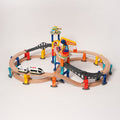 Wooden Train Set with Magnetic Crane and Elevated Tracks