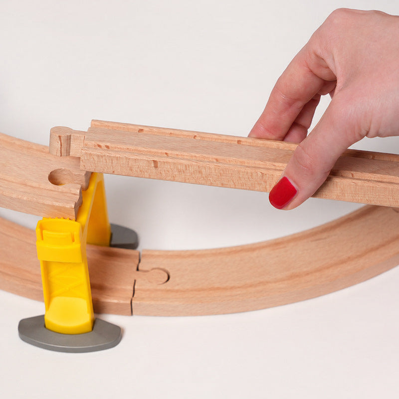Wooden Train Set with Magnetic Crane and Elevated Tracks