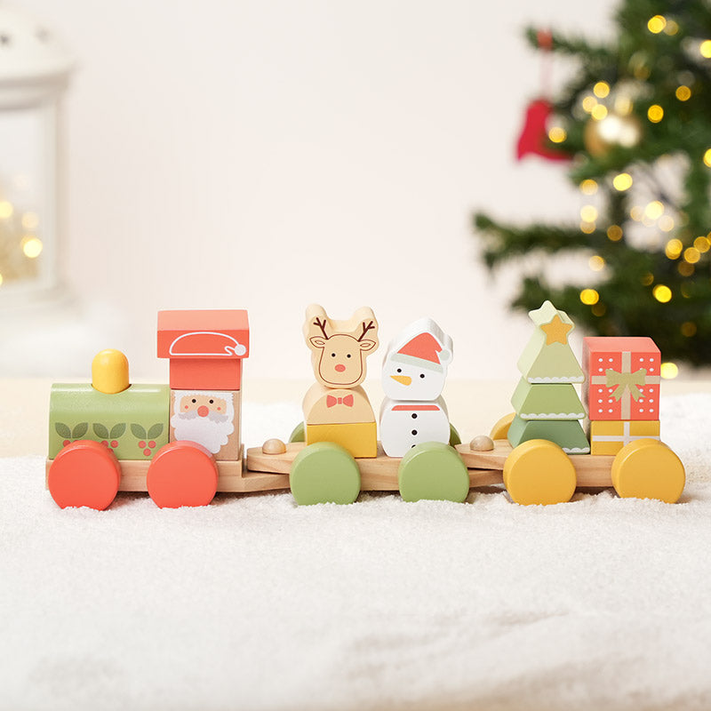 Wooden Christmas Train with Stacking Blocks and Festive Characters