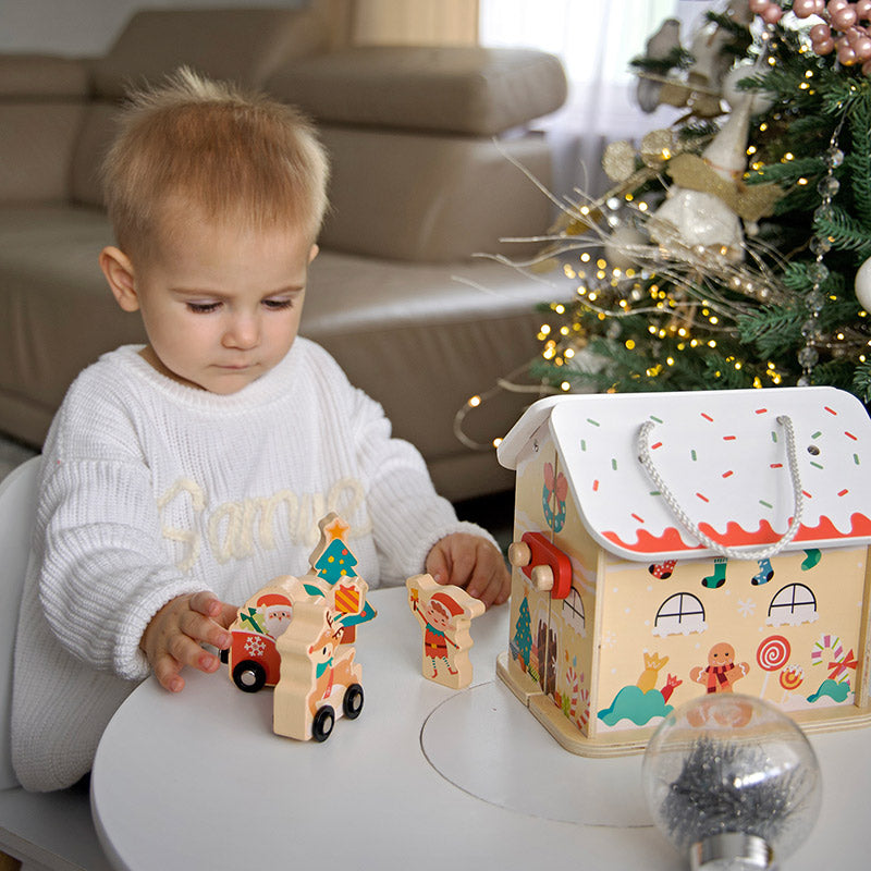 Wooden Christmas Dollhouse with Figurines
